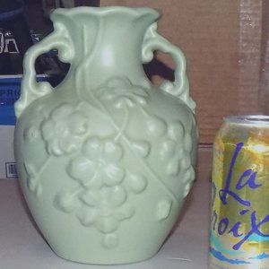 Vintage pottery vase seafoam green bordering on pale aqua 8" tall